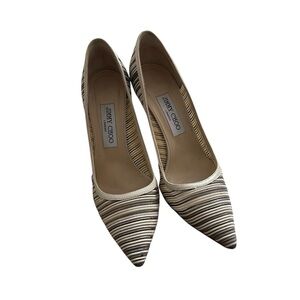 Jimmy Choo Anouk Grey Cream Striped Heels  Mesh Women Size 8